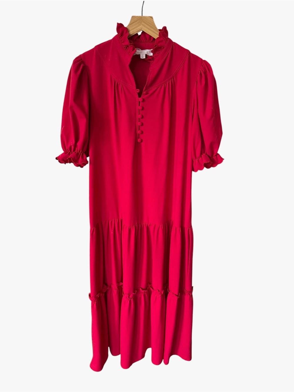 Pomander Place Red Ruffle-Trim Midi Dress